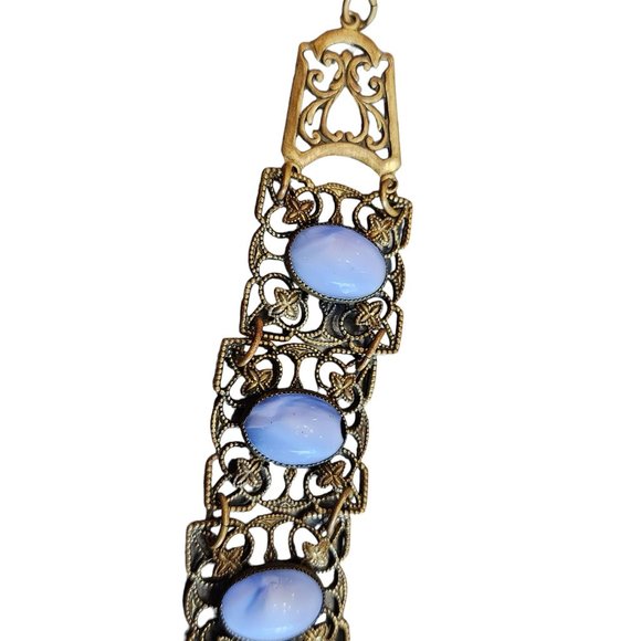 Vintage Mottled Czech Glass & Filigree Bracelet (A2183) - Picture 4 of 8